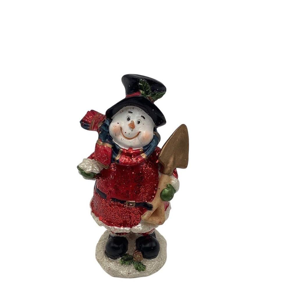 Christmas Snowman Bobblehead Figurine Red Suit‎ with Shovel 5” Decor